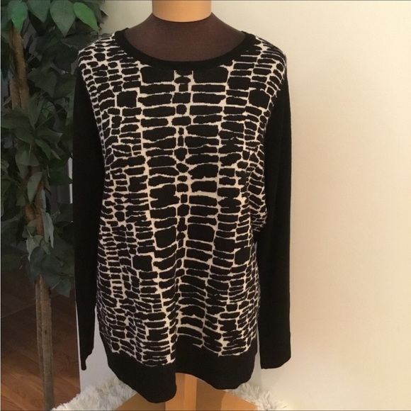 Sejour Sweater Woman’s 1X plus black and white lightweight long sleeve r… - Picture 1 of 7